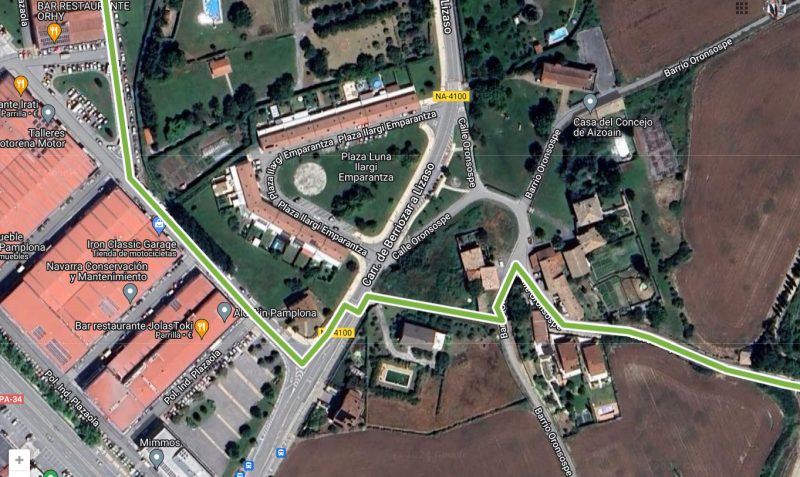 Mapa de la vía verde a la salida de Aitzoain