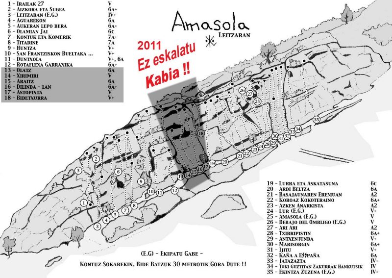 Vías de escalada en Amasaola en 2011