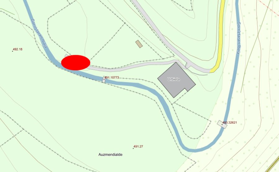 Plano del caserío Urbieta y de la zona de las escorias